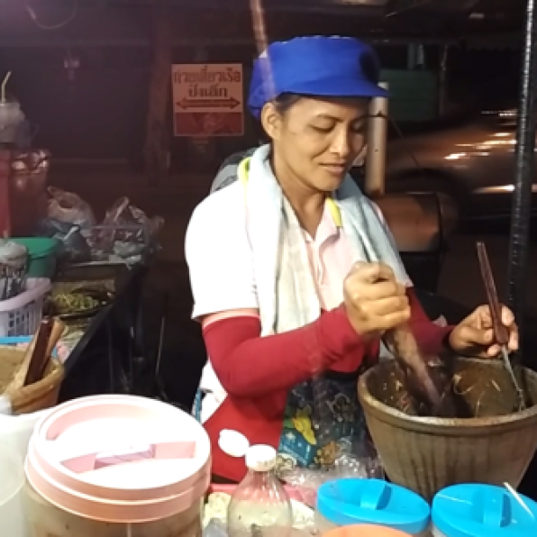 Making of Papaya salad at Night Market